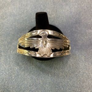 Native American design silver Thunderbird bangle